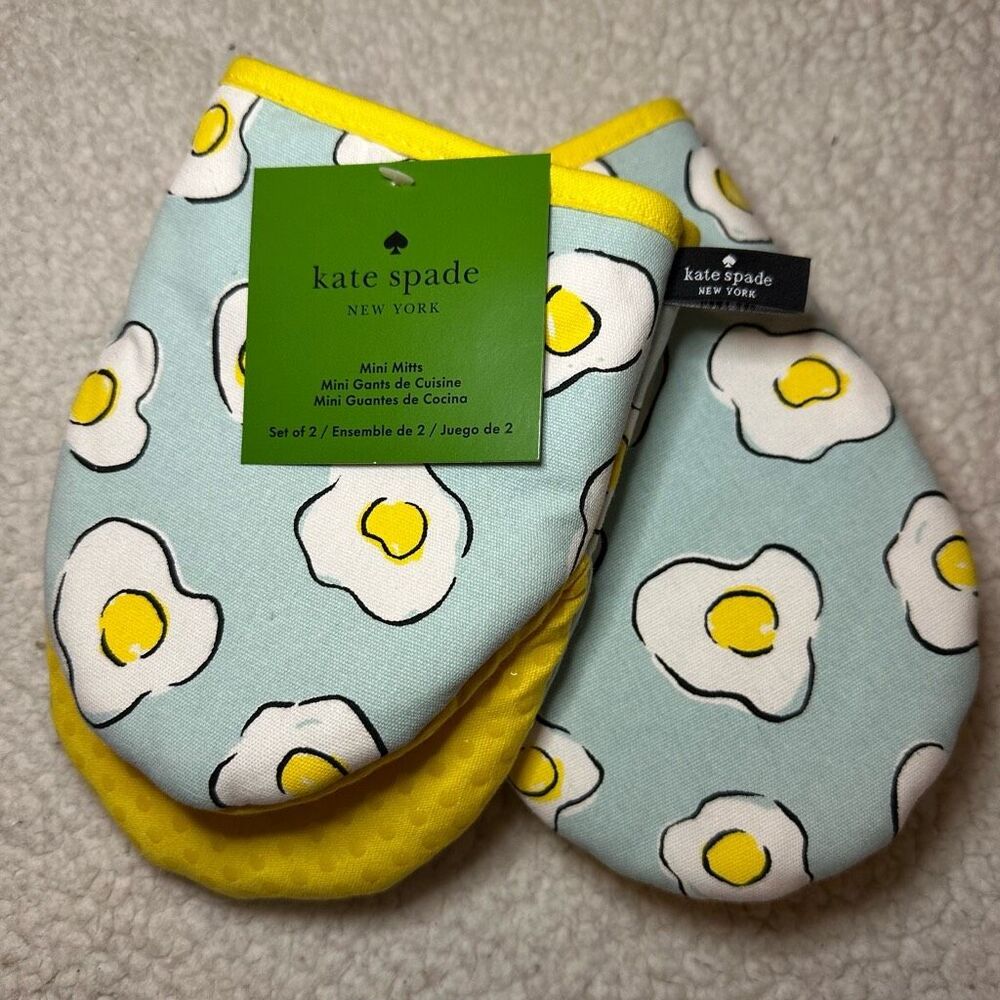 Kate Spade Mini Oven Mitts Set of 2 Pastel Blue Egg Pattern NWT
